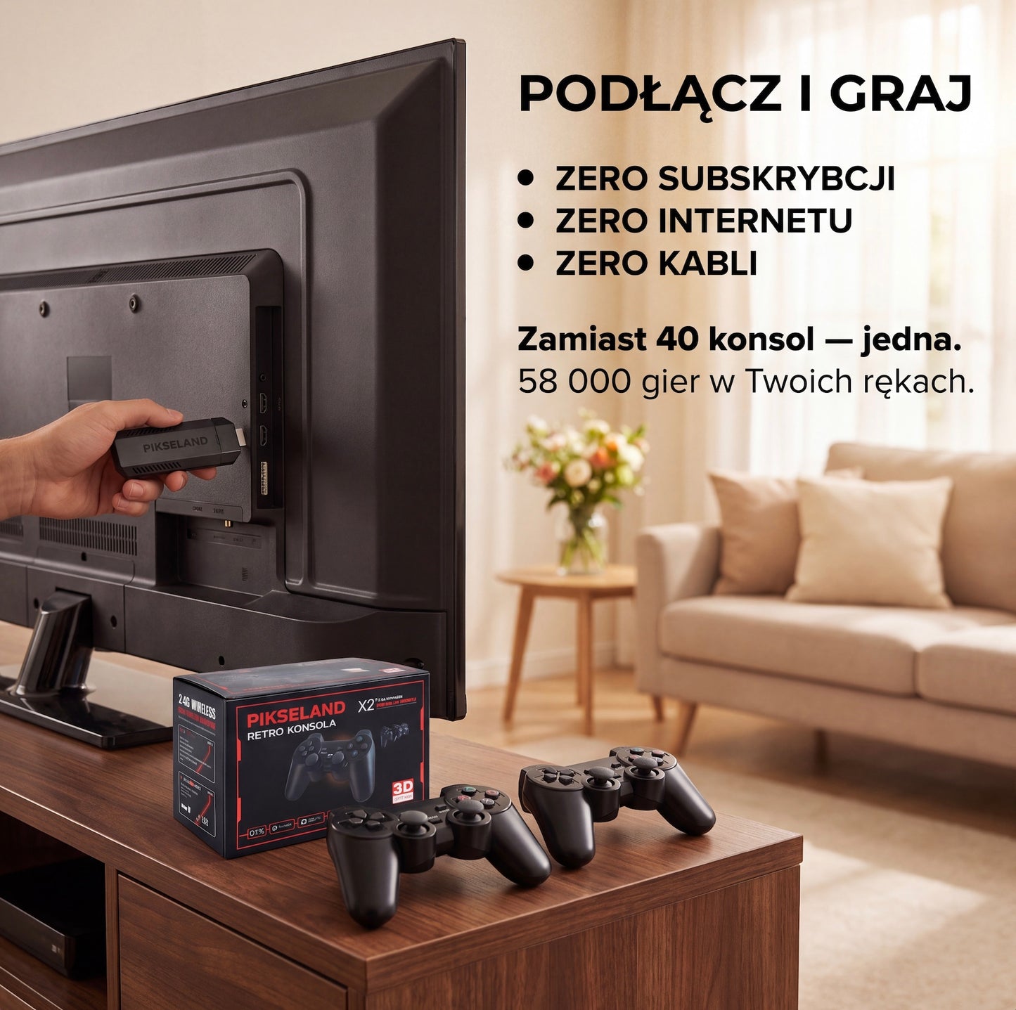 PIKSELAND™ - Konsola Retro Plug & Play + 2 Pady