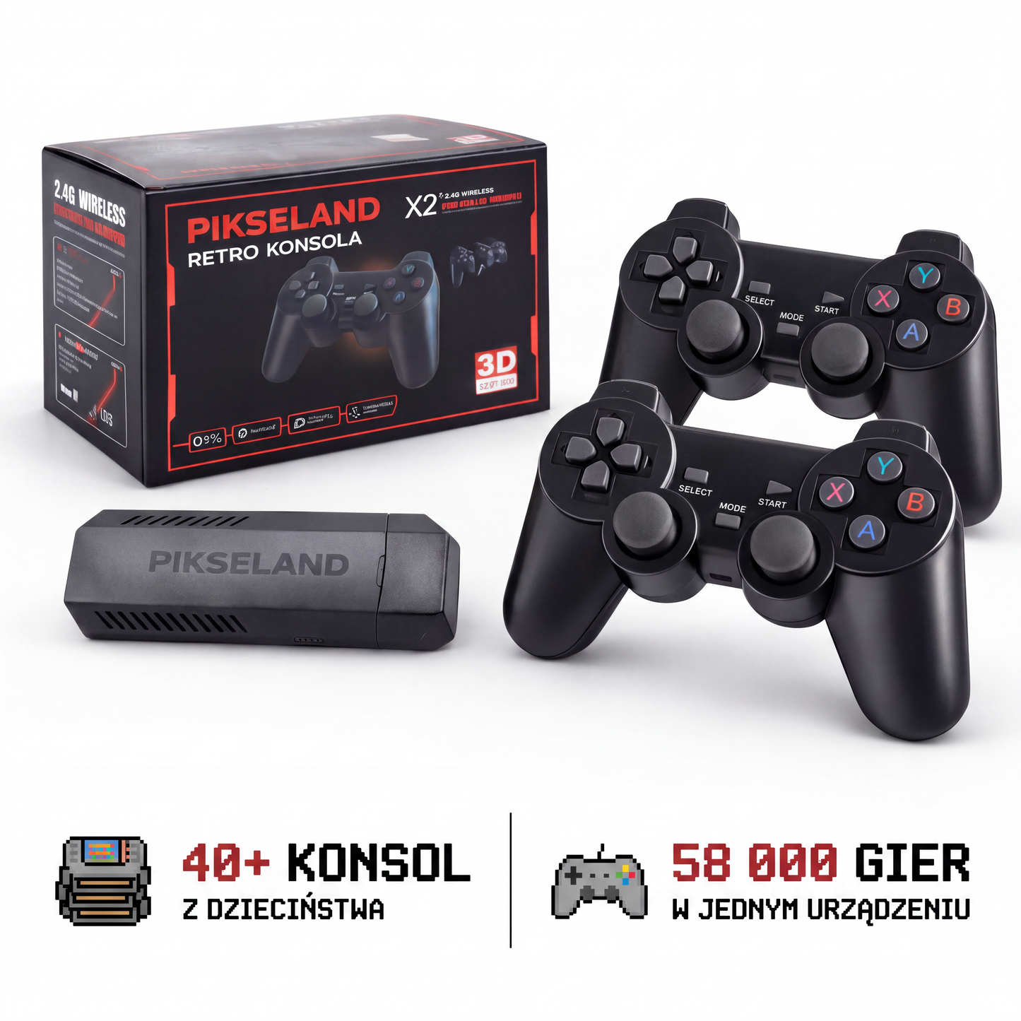 PIKSELAND™ - Konsola Retro Plug & Play + 2 Pady